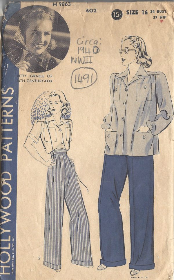 1940-WW2-Vintage-Sewing-Pattern-B34-SHIRT-PANTS-SLACKS-1491-252081938736