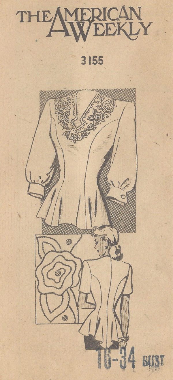 1940s-Vintage-Sewing-Pattern-B34-BLOUSE-EMBROIDERY-TRENSFER-R979-261215360106