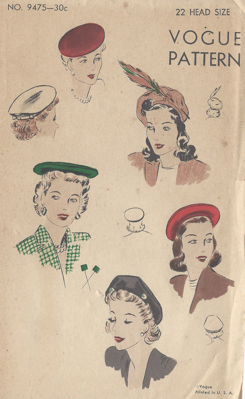 Vintage Vogue Millinery Designer Mr John Beret Hat Fabric sewing pattern # 7962 