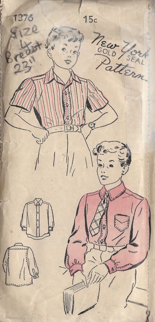 1940s-WW2-Childrens-Vintage-Sewing-Pattern-S4-C23-Boys-SHIRT-C1-261511695986