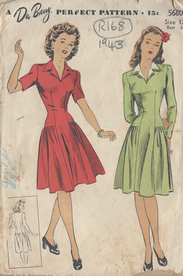 1943-Vintage-Sewing-Pattern-DRESS-B30-R168-By-Du-Barry-251163999656