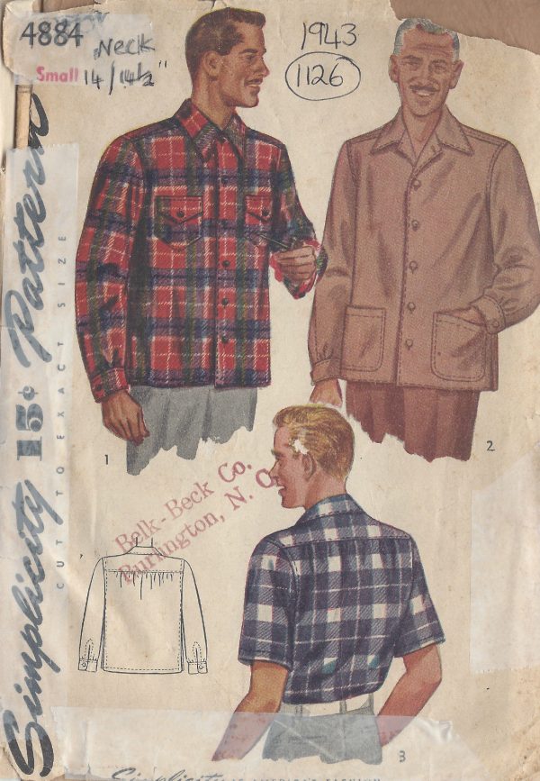 1943-WW2-Vintage-Sewing-Pattern-NECK14-14-12ins-CHEST34-36-MENS-SHIRT-1126-251356765596