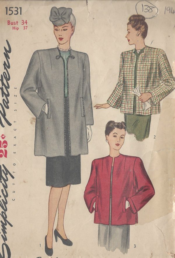 1945-Vintage-Sewing-Pattern-B34-COAT-138-251173723106