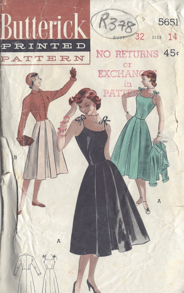 1950s-Vintage-Sewing-Pattern-B32-DRESS-JACKET-R378-251157448446