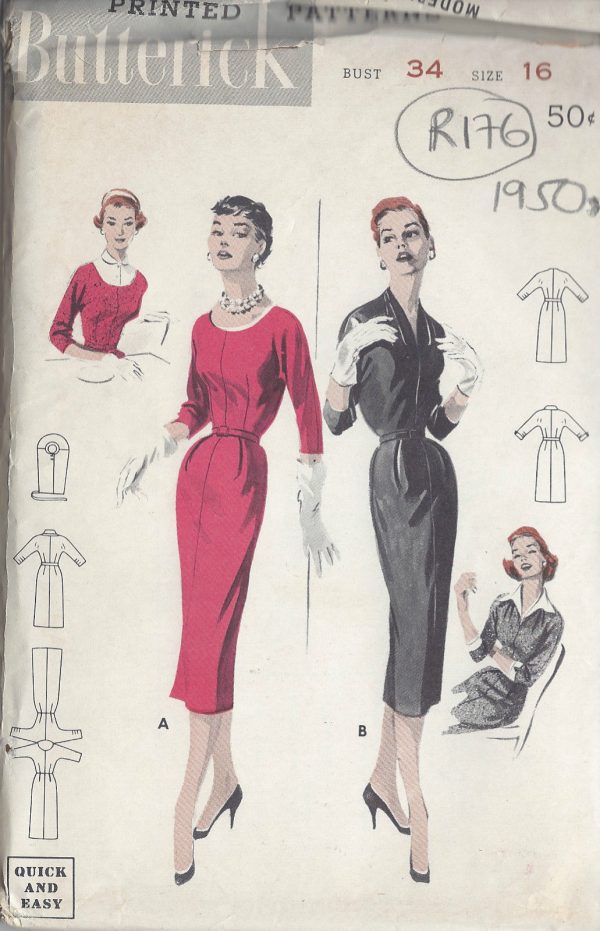 1950s-Vintage-Sewing-Pattern-B34-DRESS-R176-251163990476