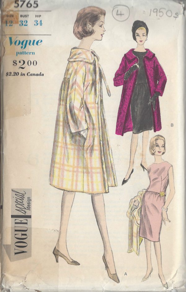 1950s-Vintage-VOGUE-Sewing-Pattern-B32-COAT-DRESS-R708-251174292436