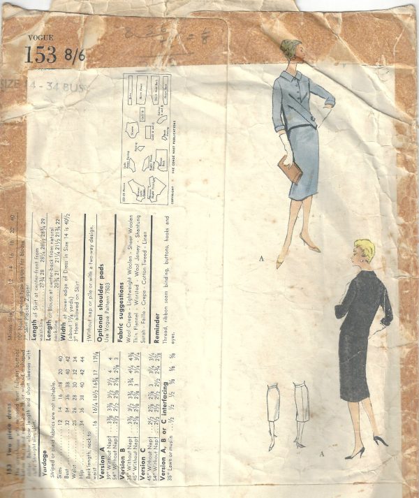 1950s-Vintage-VOGUE-Sewing-Pattern-B34-TWO-PIECE-DRESS-SKIRT-TOP-1582R-252315520546-2