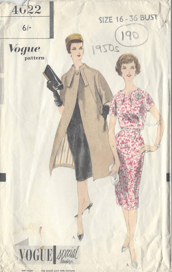 1950s-Vintage-VOGUE-Sewing-Pattern-B36-DRESS-COAT-190-251146723356