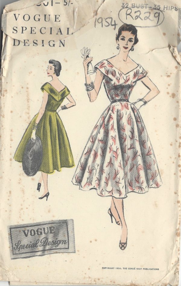 1954-Vintage-VOGUE-Sewing-Pattern-B32-ONE-PIECE-DRESS-R229-251164512616