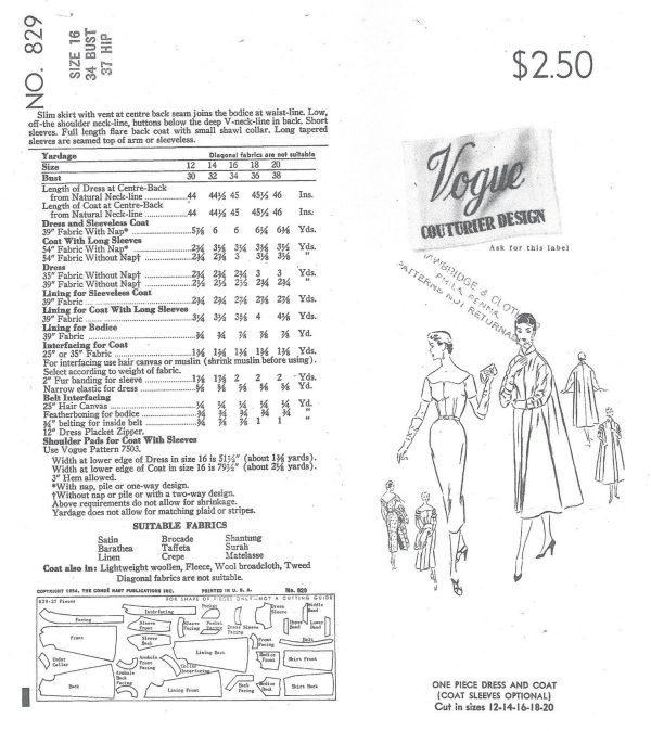 1954-Vintage-VOGUE-Sewing-Pattern-B34-DRESS-COAT-1114-251369808696-2