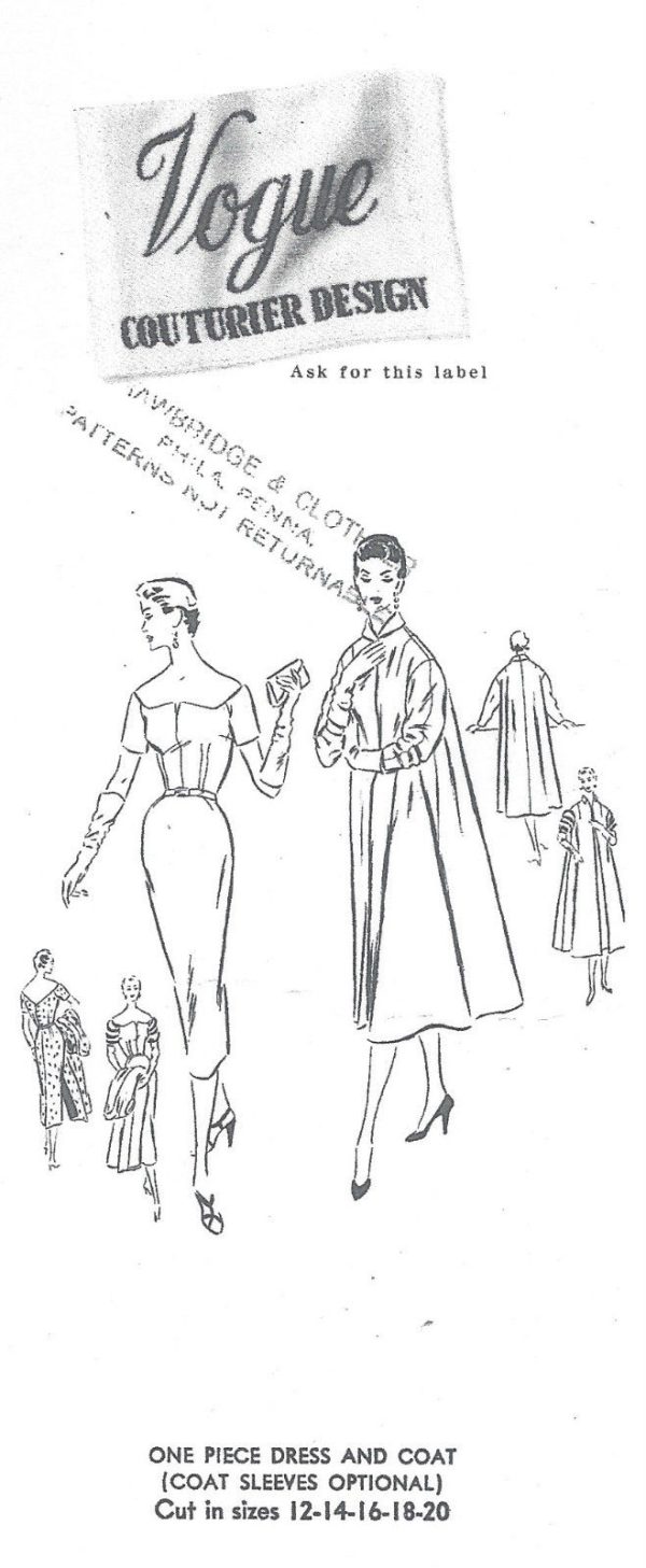 1954-Vintage-VOGUE-Sewing-Pattern-B34-DRESS-COAT-1114-251369808696-5