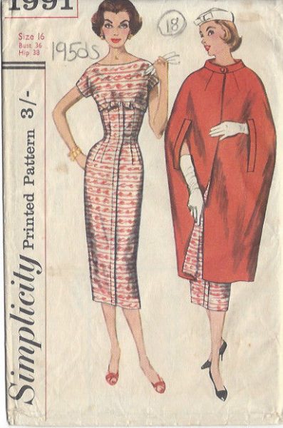 1957-Vintage-Sewing-Pattern-DRESS-CAPE-B36-S16-18-251141659666