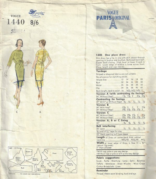 1959-Vintage-VOGUE-Sewing-Pattern-B34-DRESS-1584-By-JACQUES-GRIFFE-252315544576-2