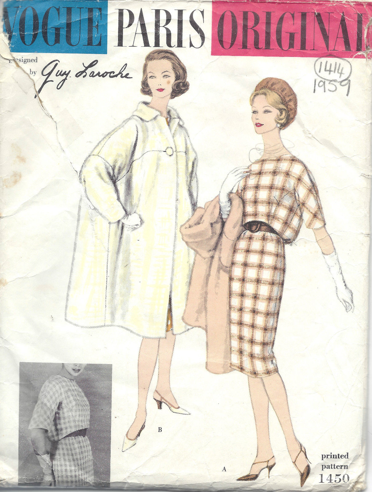 par Patou 1960 Vintage Vogue Sewing Motif B36" Robe & Bolero 1849