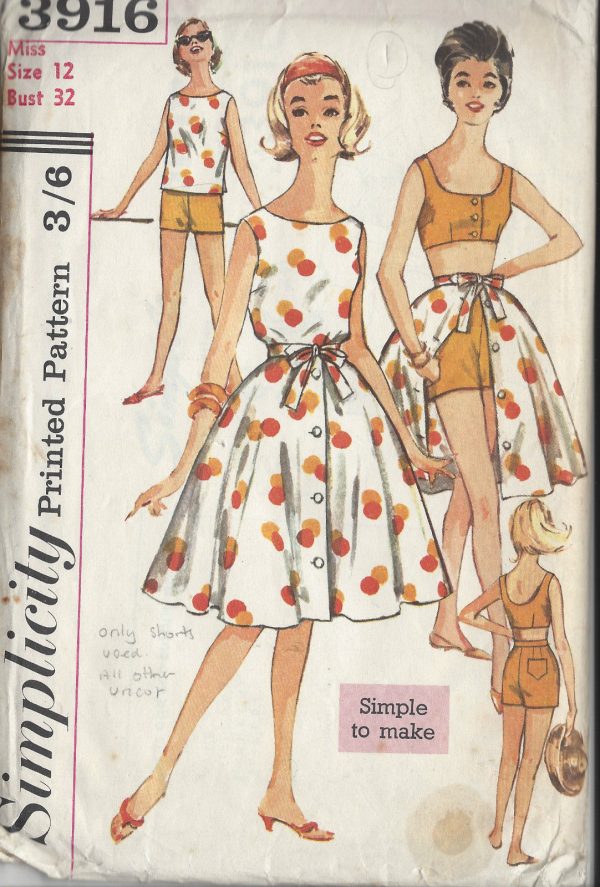 1960s-Vintage-Sewing-Pattern-B32-TOP-BRA-SHORTS-SKIRT-1205-251501680656