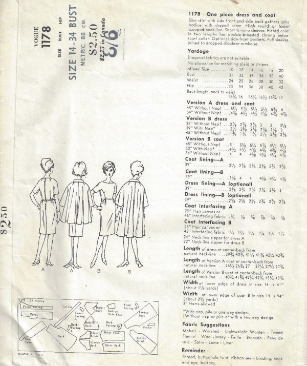 1960s-Vintage-VOGUE-Sewing-Pattern-B34-DRESS-COAT-1749R-SIMONETTA-of-ITALY-262781920766-2