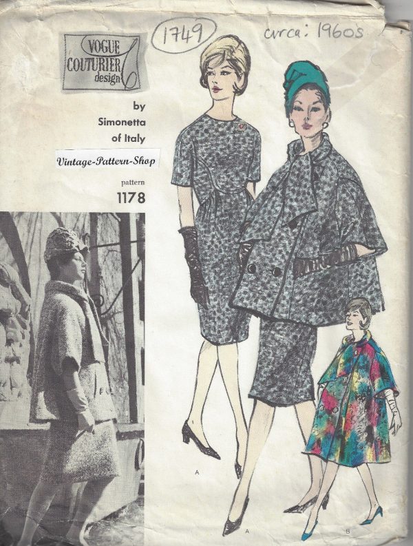 1960s-Vintage-VOGUE-Sewing-Pattern-B34-DRESS-COAT-1749R-SIMONETTA-of-ITALY-262781920766