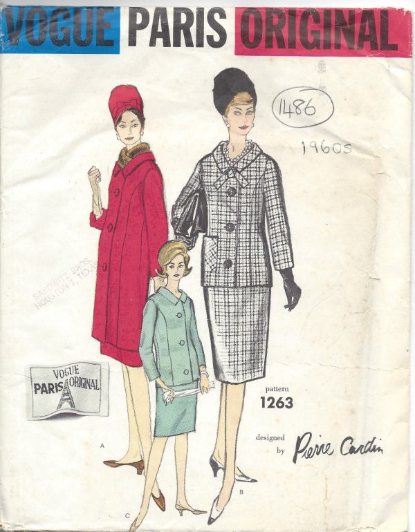 1960s-Vintage-VOGUE-Sewing-Pattern-JACKET-SKIRT-SUIT-B38-1486R-Pierre-Cardin-252075236326