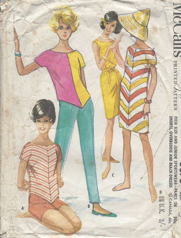 1961-Vintage-Sewing-Pattern-B34-PANTS-SHORTS-OVERBLOUSE-BEACH-DRESS-R931-261196611506