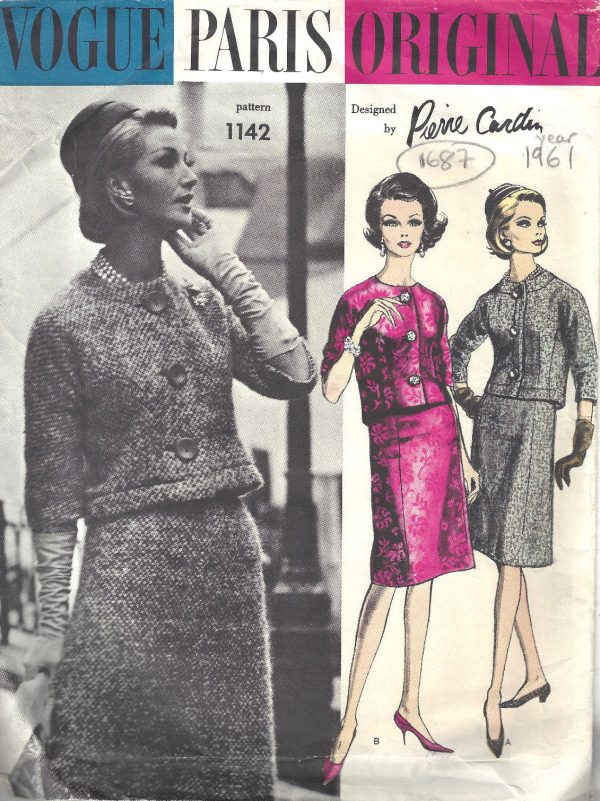 1961-Vintage-VOGUE-Sewing-Pattern-B32-SUIT-SKIRT-JACKET-1687-Pierre-Cardin-252462281076