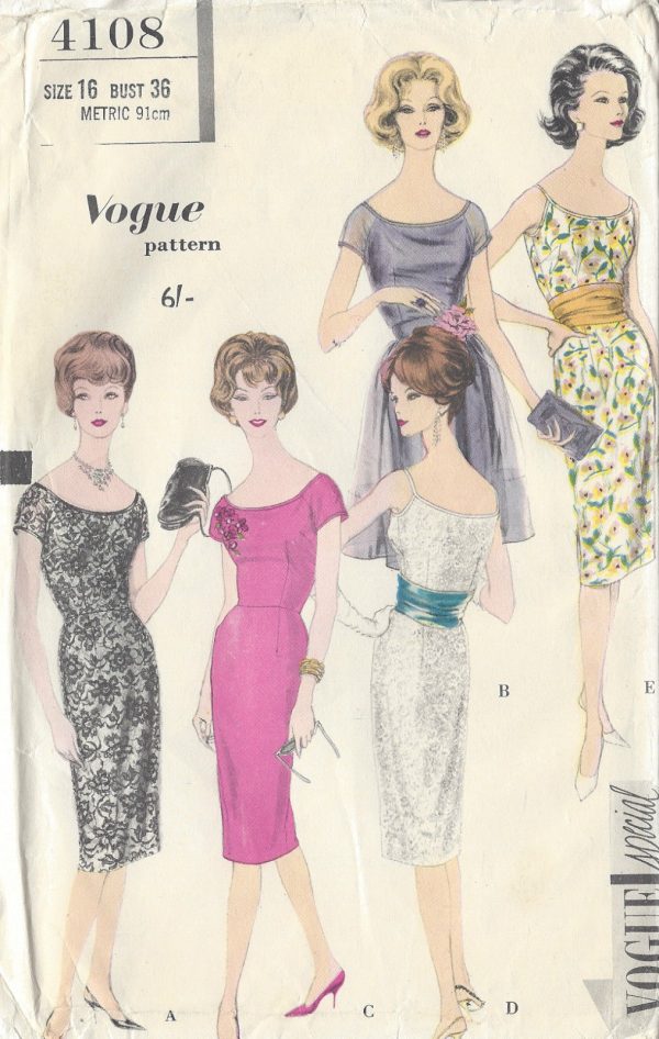 1961-Vintage-VOGUE-Sewing-Pattern-B36-DRESS-CUMMERBUND-APRON-R880-261167419346