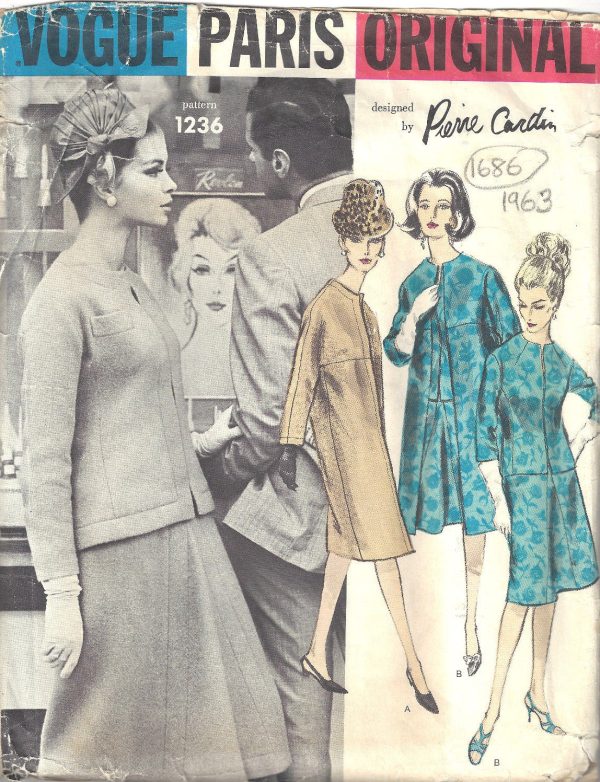 1963-Vintage-VOGUE-Sewing-Pattern-COAT-SUIT-B32-1686-Pierre-Cardin-252462270356