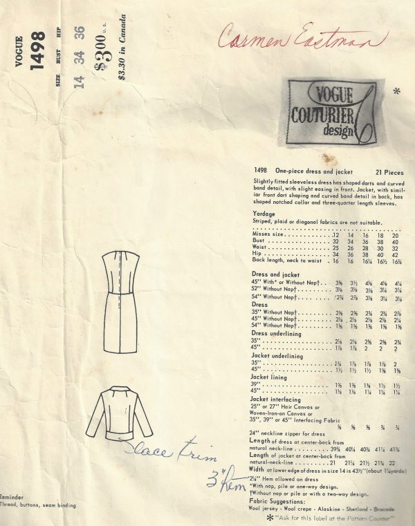 1965-Vintage-VOGUE-Sewing-Pattern-B34-DRESS-JACKET-1569-Jo-Mattli-of-London-262257048536-2