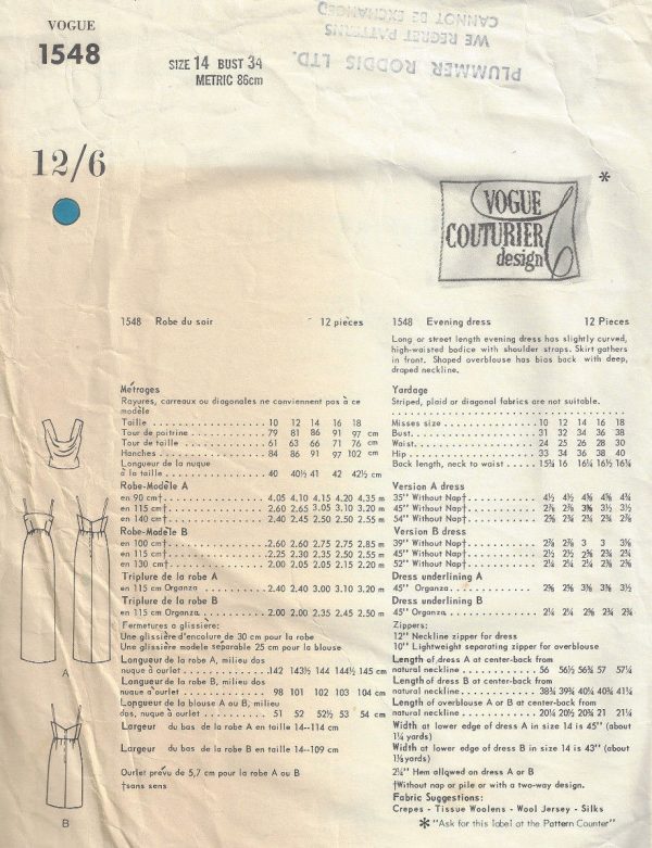 1965-Vintage-VOGUE-Sewing-Pattern-B34-EVENING-DRESS-1804-By-Jo-Mattli-262919147766-3