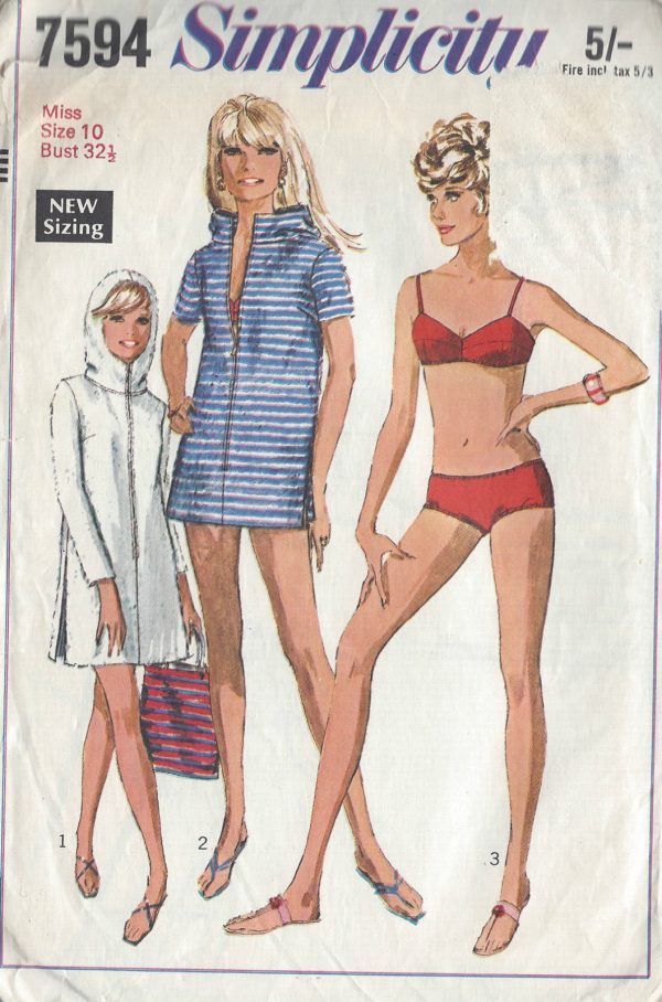 1968-Vintage-Sewing-Pattern-B32-12-BATHING-SUIT-BEACH-ROBE-R819-251220088366