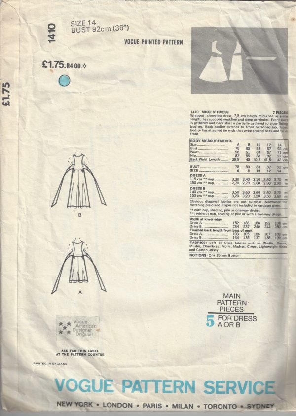 1976-Vintage-VOGUE-Sewing-Pattern-B36-DRESS-1689-By-Carol-Horn-262538997106-2