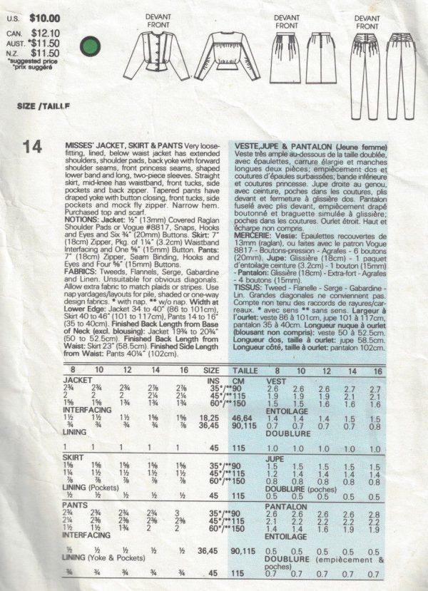 1985-Vintage-VOGUE-Sewing-Pattern-B36-JACKET-SKIRT-PANTS-1704R-By-Adri-262557486266-2