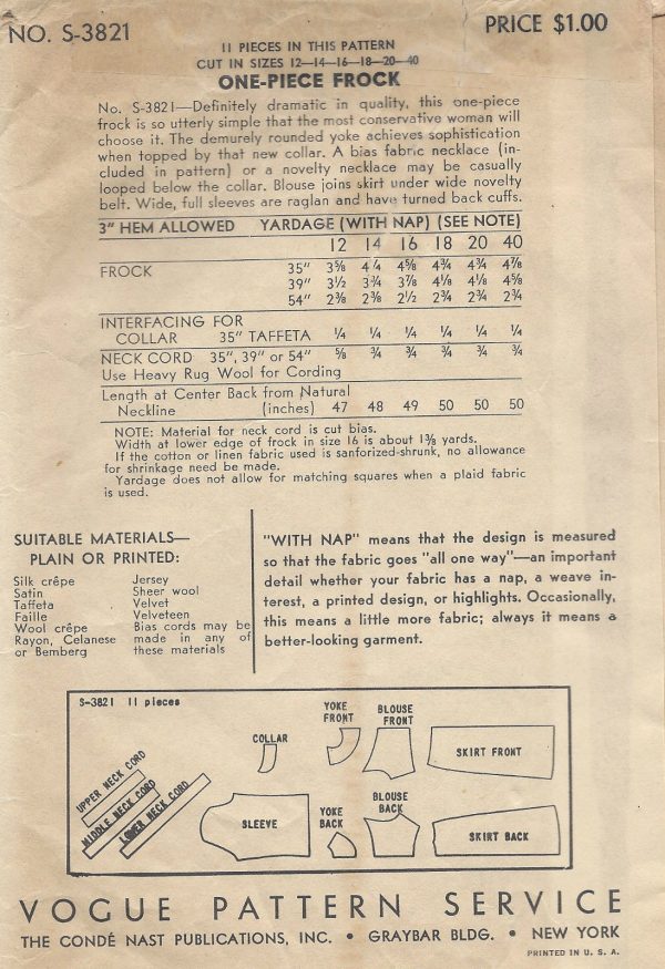 1930s-Vintage-VOGUE-Sewing-Pattern-ONE-PIECE-DRESS-B32-R196-251164050197-2