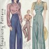 1940-Vintage-Sewing-Pattern-B34-W28-BLOUSE-TROUSERS-OVERALLS-31-251148603937