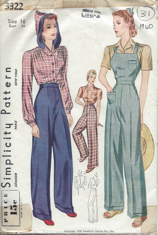 1940-Vintage-Sewing-Pattern-B34-W28-BLOUSE-TROUSERS-OVERALLS-31-251148603937