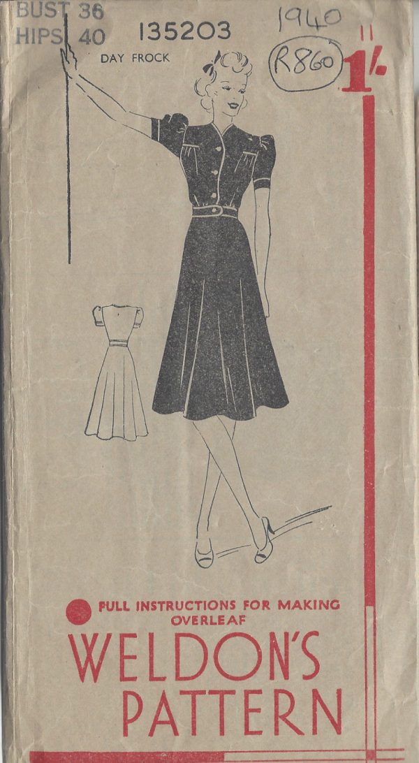 1940-Vintage-Sewing-Pattern-B36-DRESS-R860-261166269887