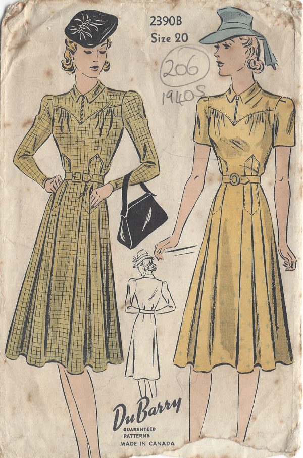1940s-Vintage-Sewing-Pattern-DRESS-B38-206-By-Du-Barry-251146677057