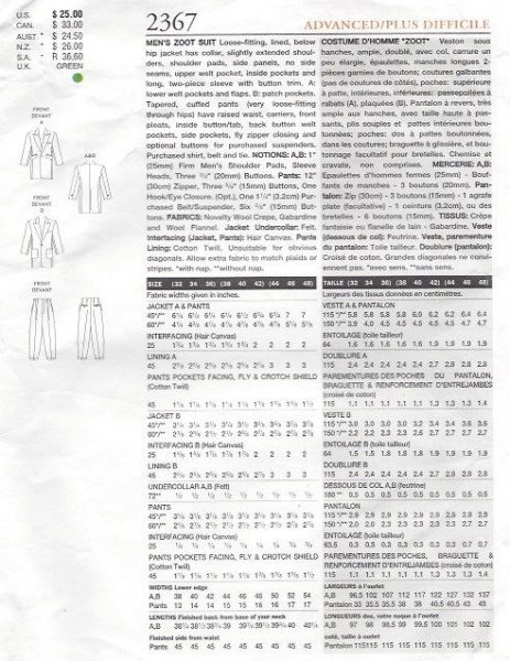 1940s-Vintage-VOGUE-Sewing-Pattern-Chest-32-34-36-MENS-ZOOT-SUIT-1106R-261902560187-2
