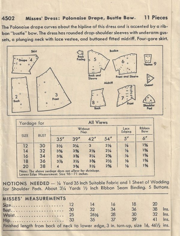 1940s-WW2-Vintage-Sewing-Pattern-B34-DRESS-with-DRAPE-BOW-1705-262529909527-2