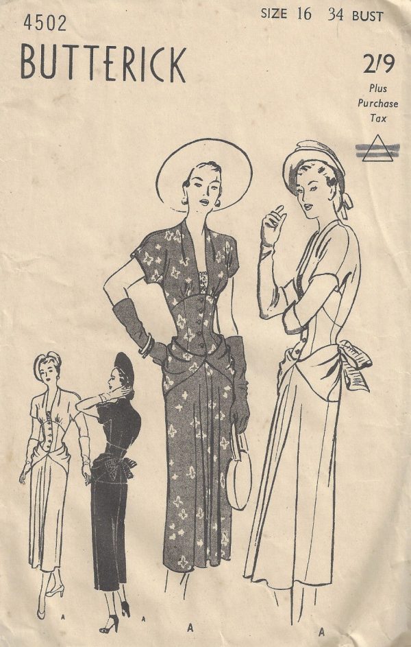 1940s-WW2-Vintage-Sewing-Pattern-B34-DRESS-with-DRAPE-BOW-1705-262529909527