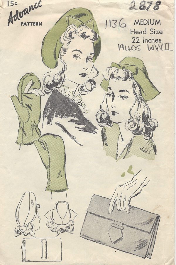 1940s-WW2-Vintage-Sewing-Pattern-S22-CAP-TAM-BAG-MITTENS-1136-261525188307