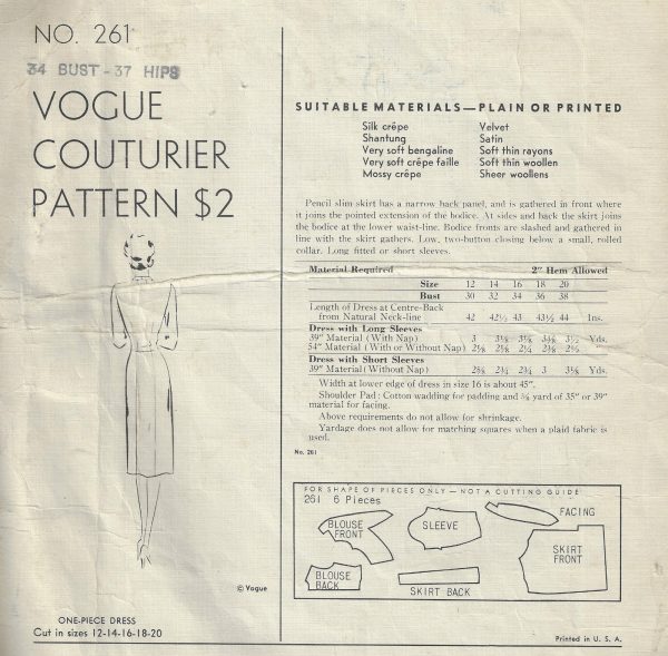 1940s-WW2-Vintage-VOGUE-Sewing-Pattern-B34-DRESS-1612-262386416277-2