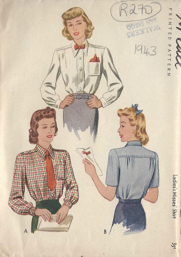 1943-Vintage-Sewing-Pattern-B42-SHIRT-R270-251161711267
