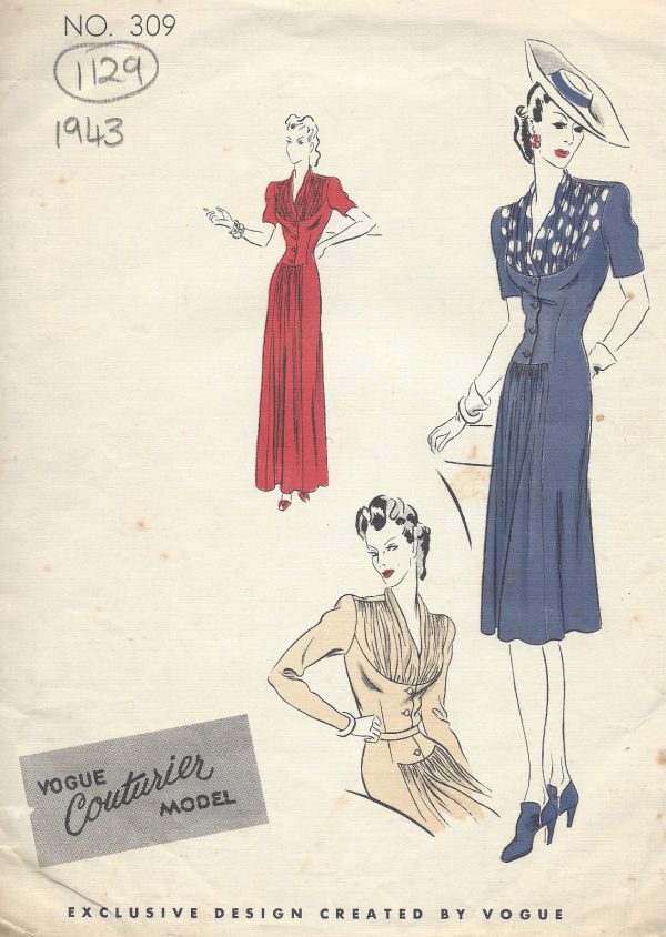 1943-WW2-Vintage-VOGUE-Sewing-Pattern-B30-DRESS-1129-251359282317