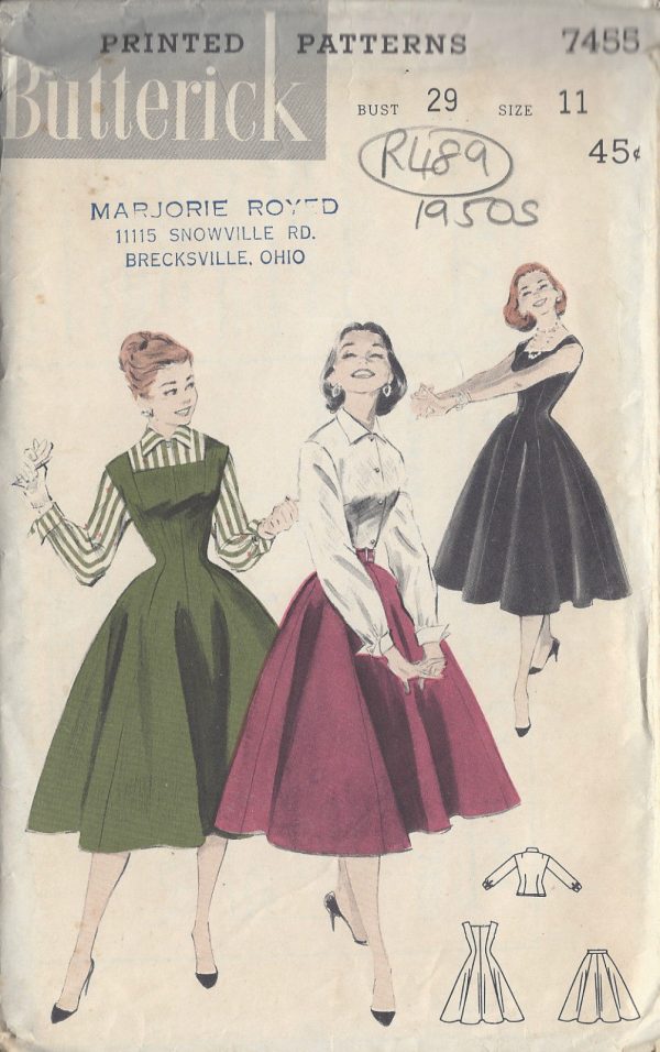 1950s-Vintage-Sewing-Pattern-B29-JUMPER-DRESS-SKIRT-BLOUSE-R489-251151158727