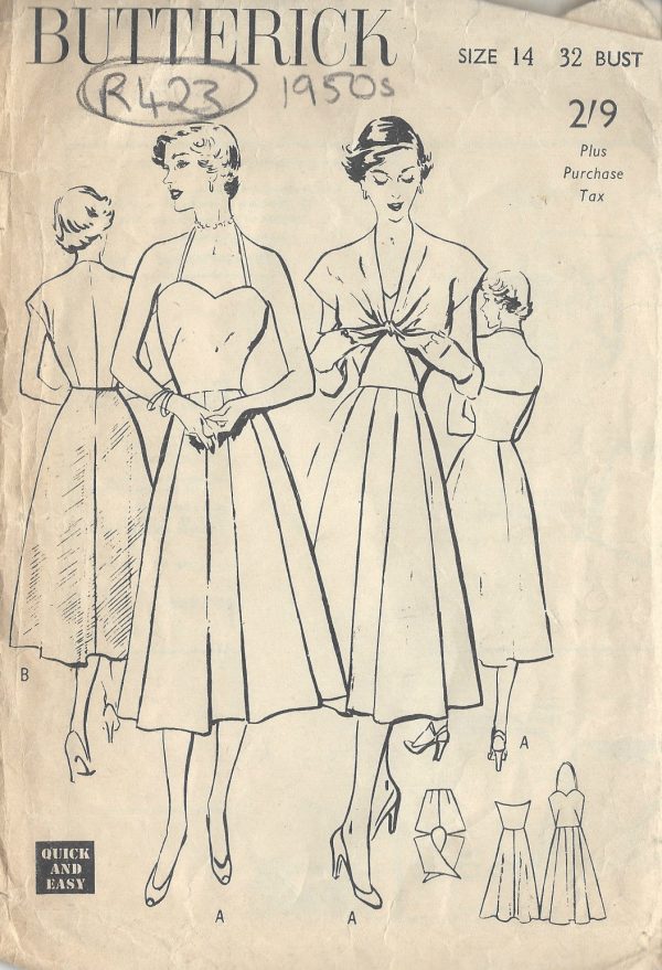 1950s-Vintage-Sewing-Pattern-B32-DRESS-JACKET-R423-251154347747