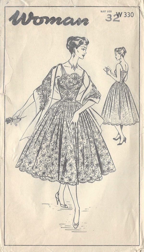 1950s-Vintage-Sewing-Pattern-B32-DRESS-STOLE-R762-251182741957