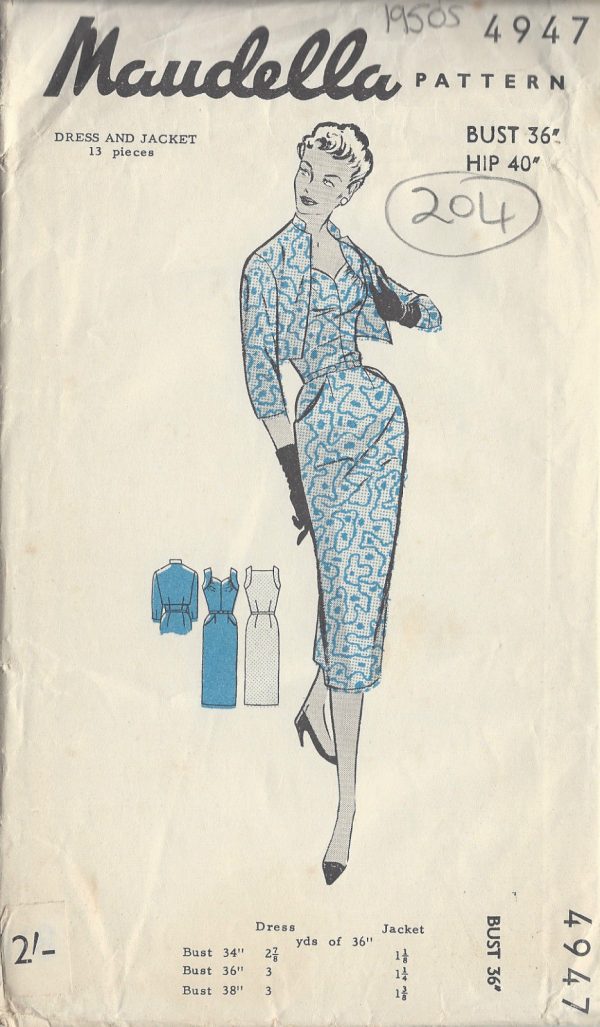 1950s-Vintage-Sewing-Pattern-B36-DRESS-JACKET-204-251173298647