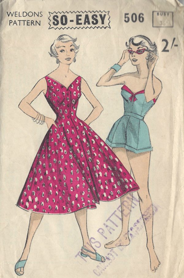 1950s-Vintage-Sewing-Pattern-B36-DRESS-SHORTS-SUN-TOP-1014R-261936456157