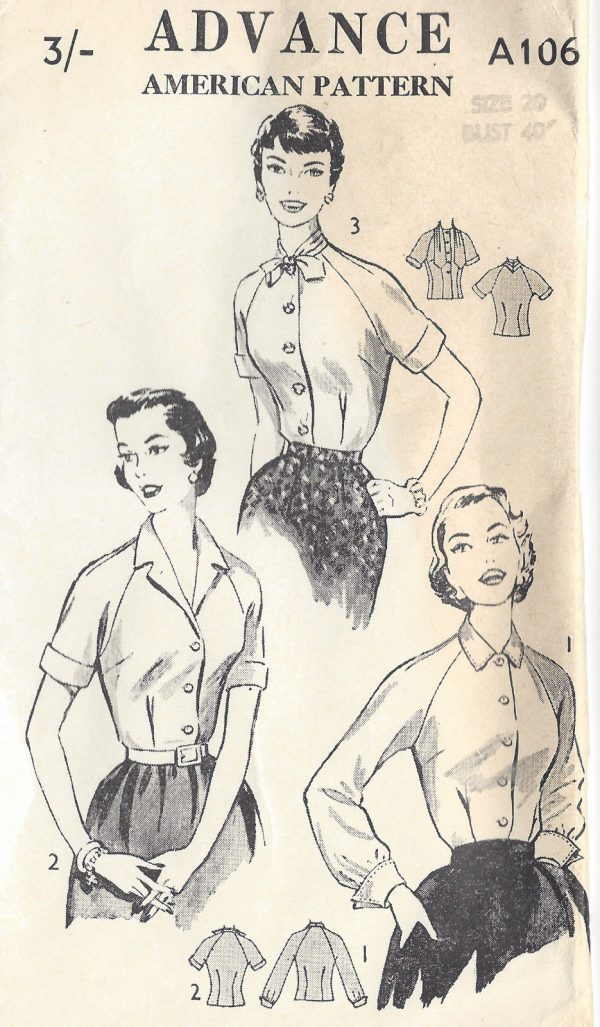 1950s-Vintage-Sewing-Pattern-B40-BLOUSE-1038-261241099277