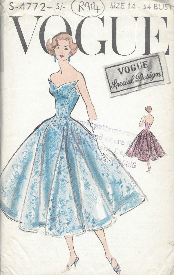 1950s-Vintage-VOGUE-Sewing-Pattern-B34-DRESS-R914-252213669777